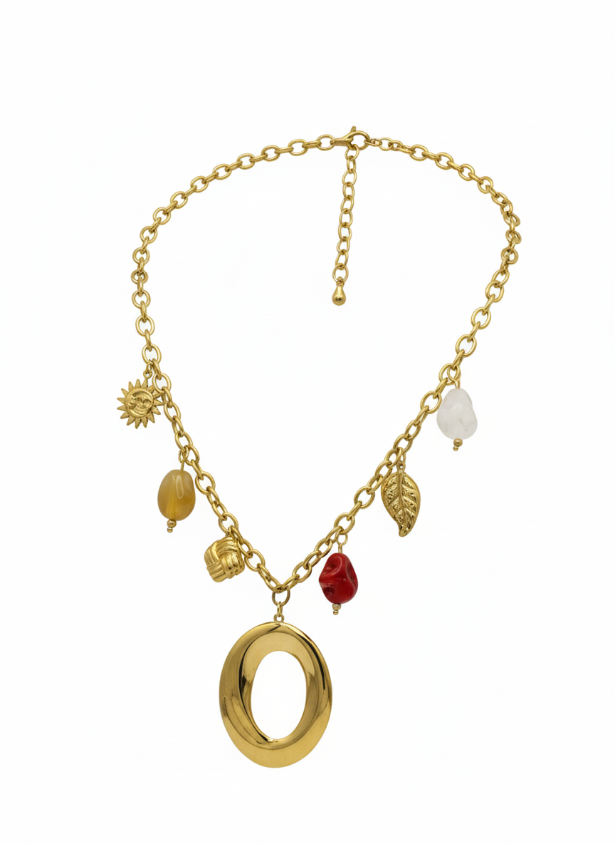 Collar Aura Charm Rojo, ámbar y blanco