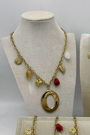 Collar Aura Charm Rojo, ámbar y blanco