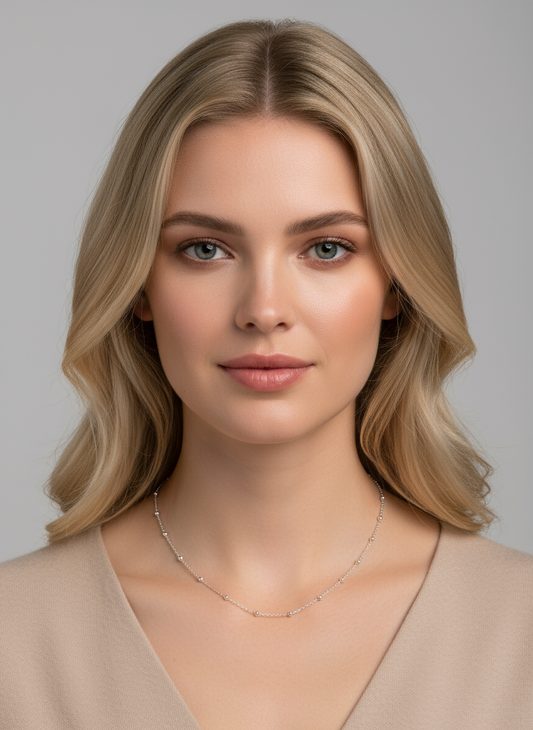 Cadena Rosario Silver en modelo rubia