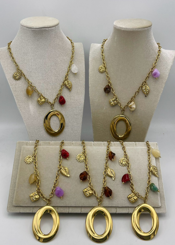 Collar Aura Charm Rojo, ámbar y blanco