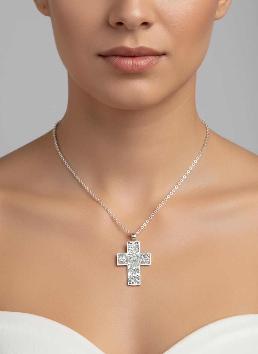 Colgante Plata de Ley Cruz Padre Nuestro en modelo