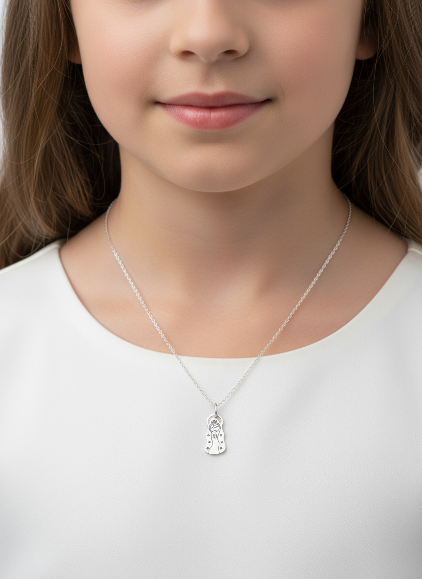 Colgante Plata de Ley Mi Primera Comunión - Virgen tamaño reducido