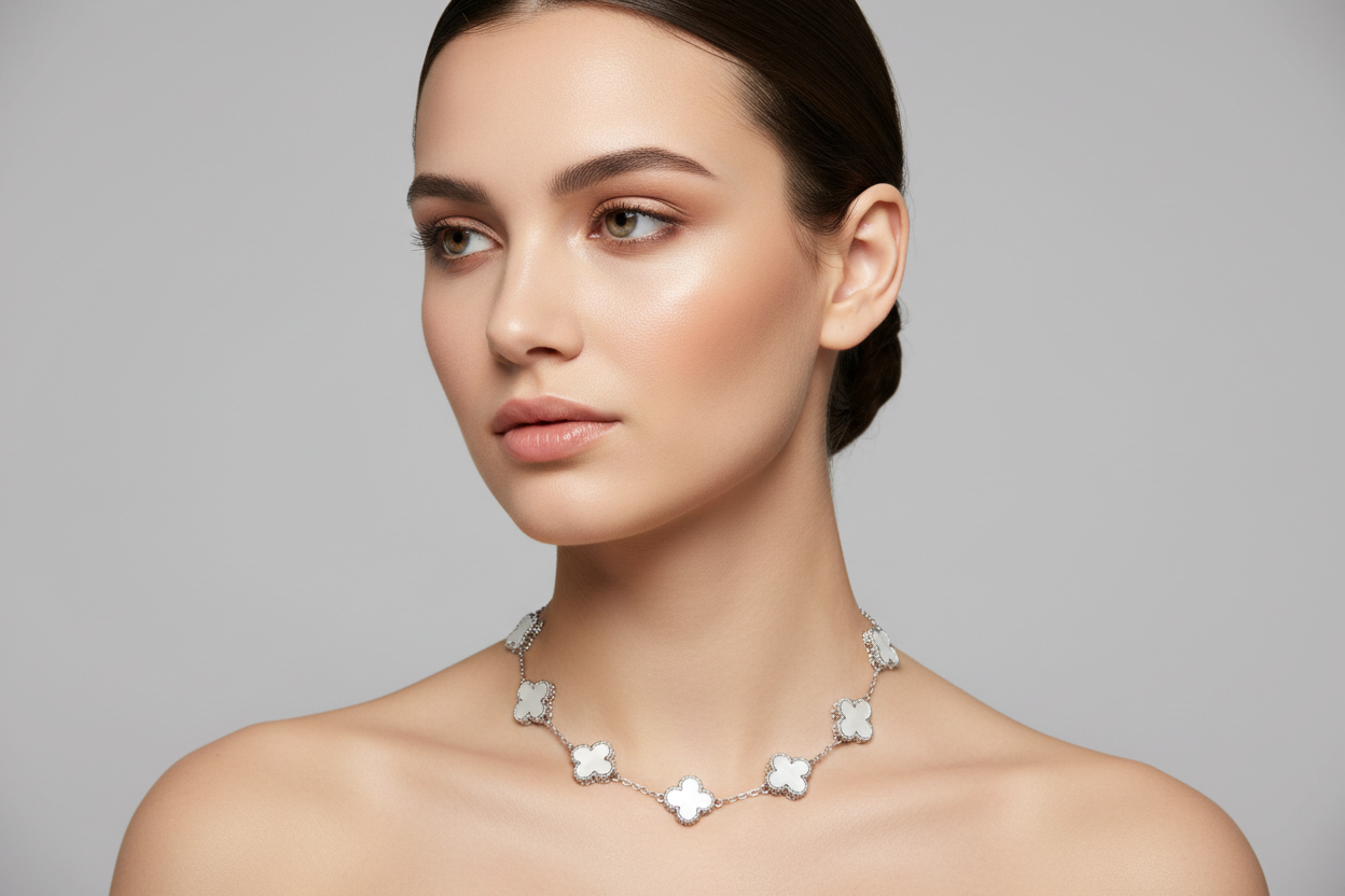 Collar blanco en modelo profesional