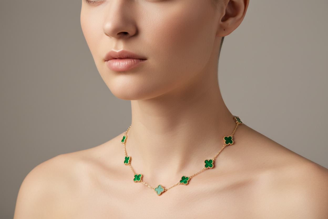 Collar verde en modelo profesional