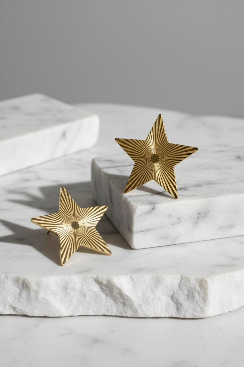 Pendientes estrella sobre mármol blanco
