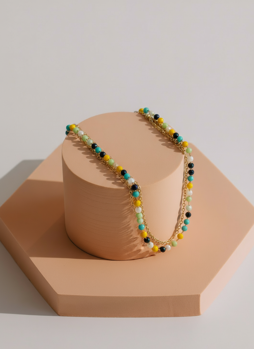 Pulsera Rainbow Soul en expositor melocotón